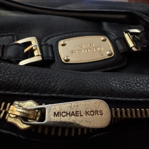 Michael Kors Black Leather Shoulder Bag with Gold Accents - Picture 12 of 13